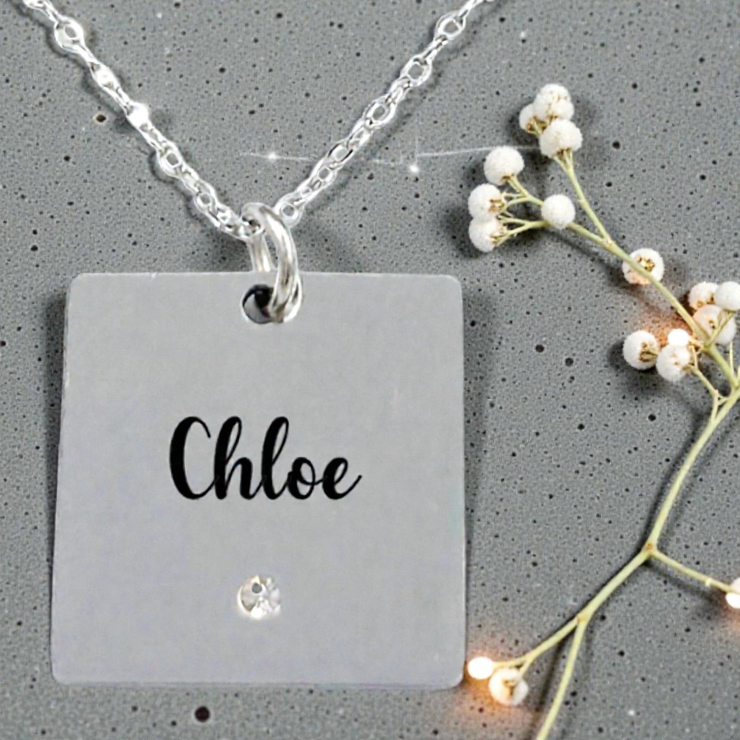 Personalized Square Disc Stone Necklace