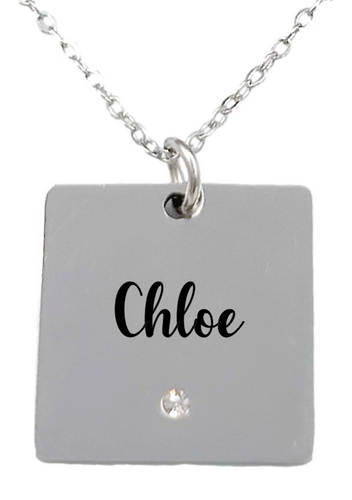 Personalized Square Disc Stone Necklace