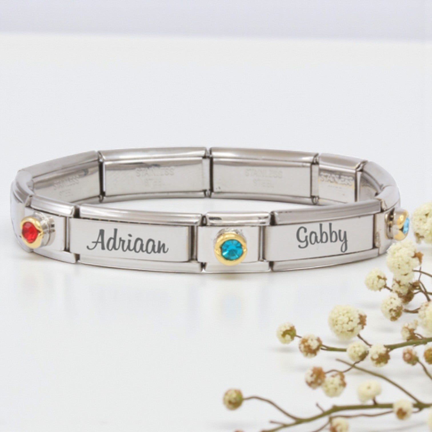 9mm Custom Engraved Superlink & Birthstone Italian Charm Bracelet