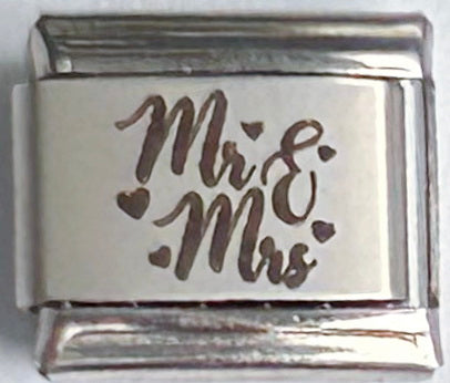 9mm Laser Italian Charm - Mr & Mrs