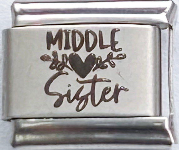 9mm Laser Italian Charm - Middle Sister