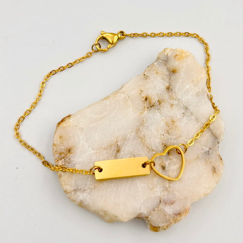 Personalized Heart Charm Bar Bracelet