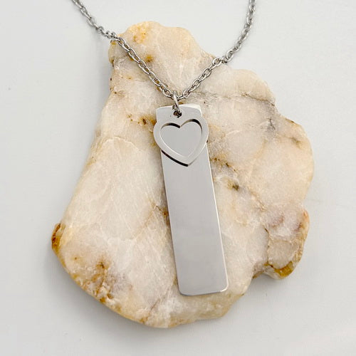 Personalized Bar Necklace with Heart Charm