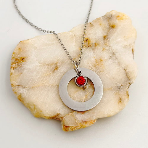 Personalized Round Washer Necklace with Birthstone