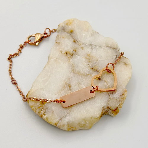 Personalized Heart Charm Bar Bracelet