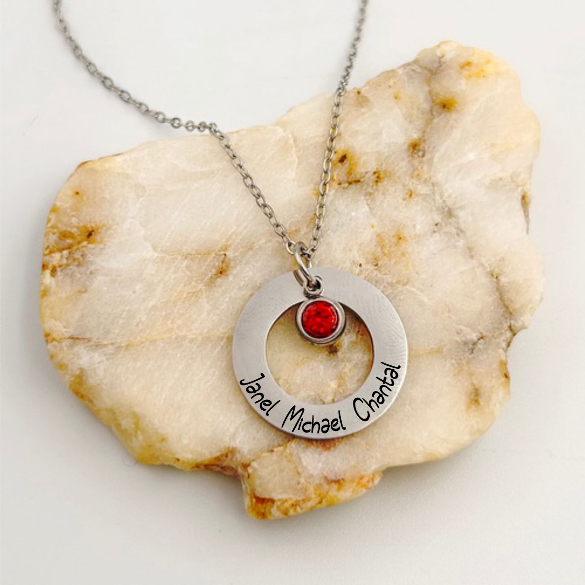 Personalized Round Washer Necklace with Birthstone