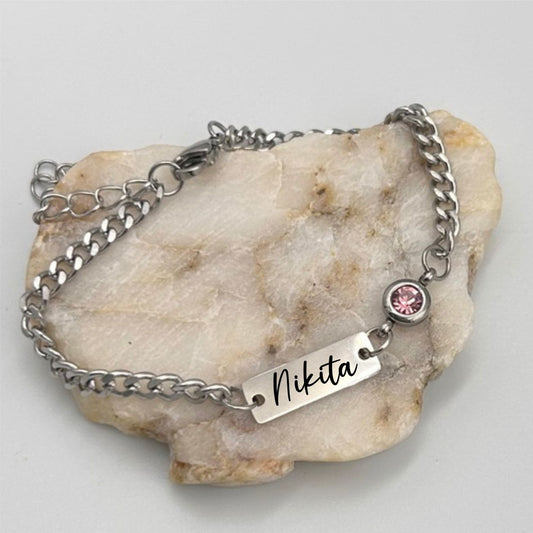 Personalized Mini Bar Birthstone Bracelet