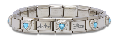9mm Custom Engraved Blue Heart Stone Italian Charm Bracelet