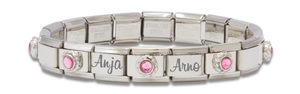 9mm Custom Engraved Pink Stone Italian Charm Bracelet