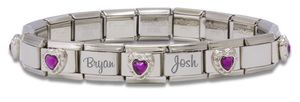9mm Custom Engraved Purple Heart Stone Italian Charm Bracelet