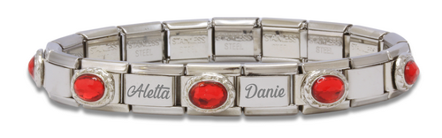 9mm Custom Engraved Red Stone Italian Charm Bracelet