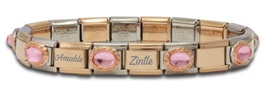 9mm Custom Engraved Rose Pink Stone Italian Charm Bracelet