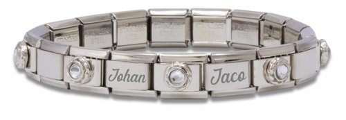 9mm Custom Engraved White Stone Italian Charm Bracelet