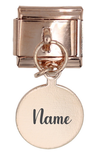 9mm Engraved Dangle Rose Gold Italian charm (Click to Personalize)