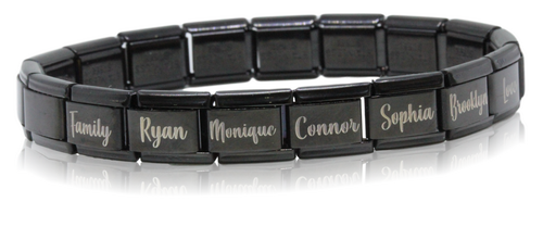Engraved Name Italian Charm Bracelet (Black)-Charmed Jewellery