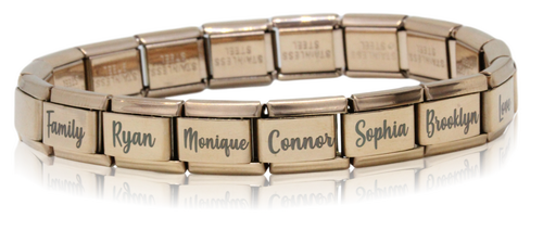 Engraved Name Italian Charm Bracelet (Rose Gold)-Charmed Jewellery