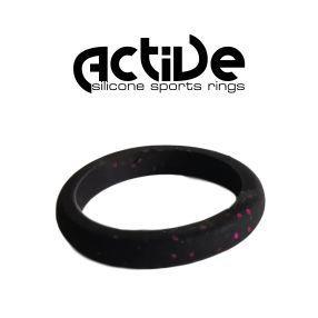 Active Silicone Sport Rings - Ladies Stacker Black Pink Glitter (Click product to choose size)-Charmed Jewellery