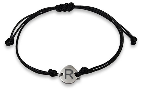 Adjustable Black Cord Bracelet with Round Charm