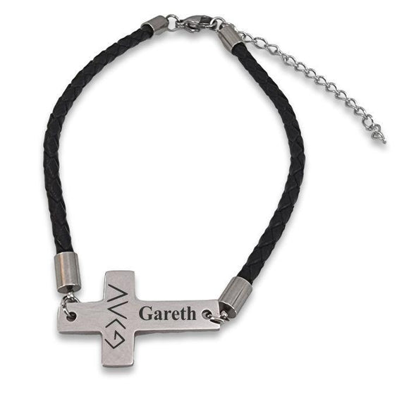 Adjustable Black Rope Custom Engraved Cross Bracelet