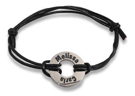 Adjustable Rope Bracelet with Custom Engraved Washer Charm