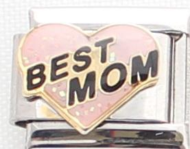 Best Mom on Pink Heart 9mm Charm-Charmed Jewellery