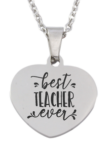 Best Teacher Engraved Heart Pendant and Chain (Available in other finishes)-Charmed Jewellery