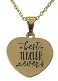 Best Teacher Engraved Heart Pendant and Chain (Available in other finishes)-Charmed Jewellery