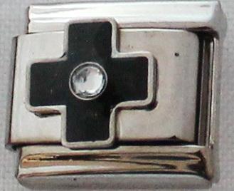 Black Cross w/Stones 9mm Charm-Charmed Jewellery