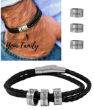Black Rope Bracelet with 3 Custom Engraved Rings-Charmed Jewellery