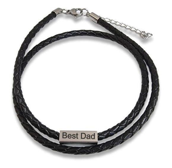Black Rope Bracelet with Custom Engraved Rectangular Charm