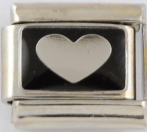 Black Silver Heart 9mm Charm-Charmed Jewellery