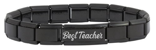 Black Superlink Engraved Teacher Italian Charm Bracelet 2-Charmed Jewellery