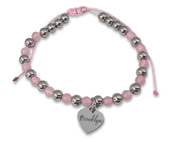 Children's Custom Engraved Pink Bead Bracelet