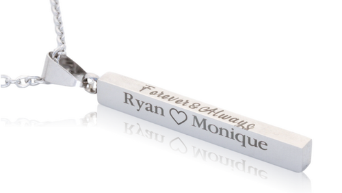 Custom Engraved Bar Pendant and Chain-Charmed Jewellery