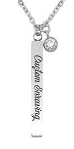 Custom Engraved Cuboid Bar Pendant with Birthstone Charm and Chain-Charmed Jewellery