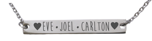 Custom Engraved Horizontal Bar Pendant and Chain