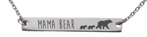 Custom Engraved Mama Bear Horizontal Pendant and Chain