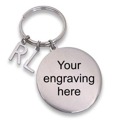 Custom Engraved Round Keyring with 2 Letter Charms
