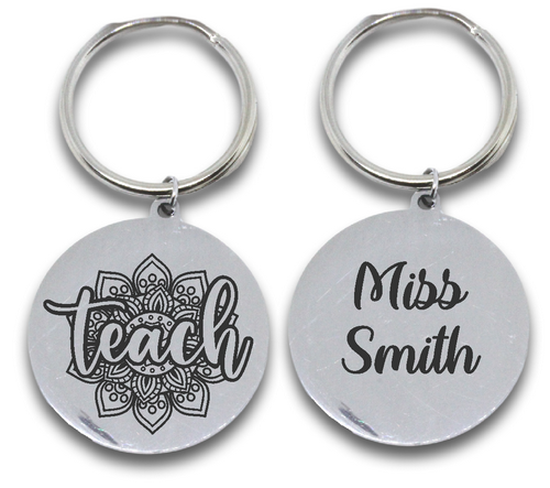 Custom Engraved Round Teacher Keyring (front & back)-Charmed Jewellery