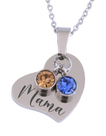 Custom Engraved Side Heart Pendant with Birthstones and Chain