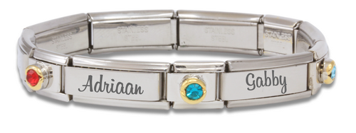 Custom Engraved Superlink & Birthstone Italian Charm Bracelet