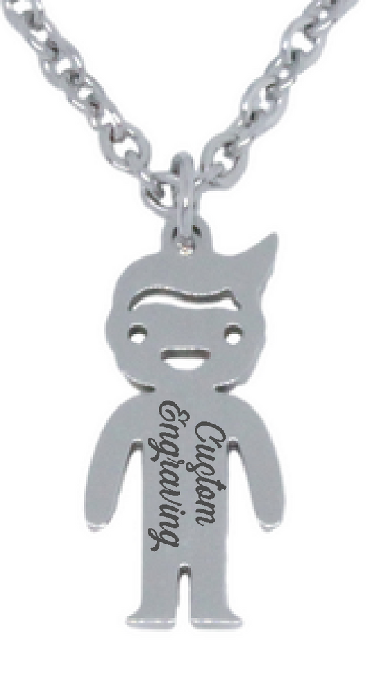 Engraved Boy Pendant with Chain-Charmed Jewellery