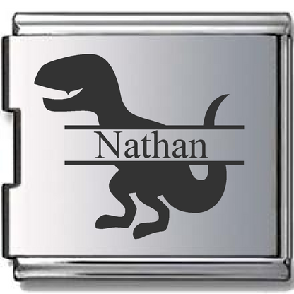 Engraved Dinosaur Name Megalink Italian charm (Click to Personalize)-Charmed Jewellery