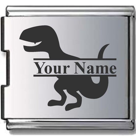 Engraved Dinosaur Name Megalink Italian charm (Click to Personalize)-Charmed Jewellery