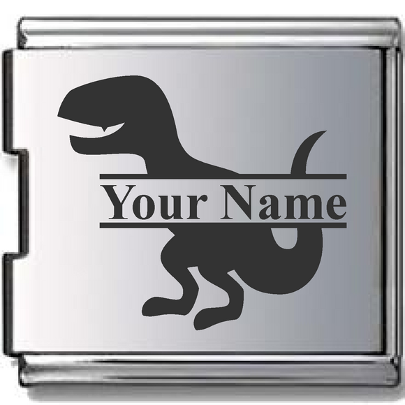 Engraved Dinosaur Name Megalink Italian charm (Click to Personalize)-Charmed Jewellery