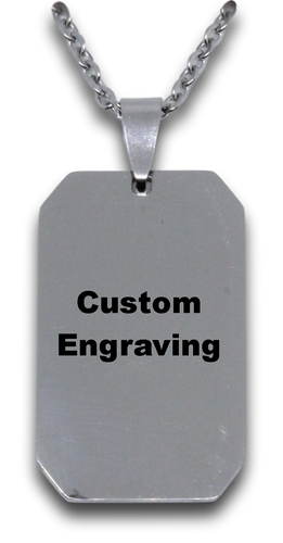 Engraved Dog Tag Pendant (front & back) and Chain-Charmed Jewellery