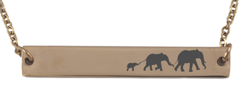 Engraved Elephant Family Horizontal Pendant and Chain