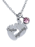 Engraved Feet Pendant with Birthstone Charm & Chain-Charmed Jewellery