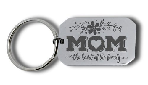 Engraved Floral Mom Dog Tag Keyring