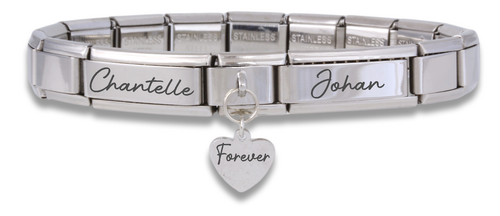 Engraved Heart Dangle Italian Charm Bracelet-Charmed Jewellery